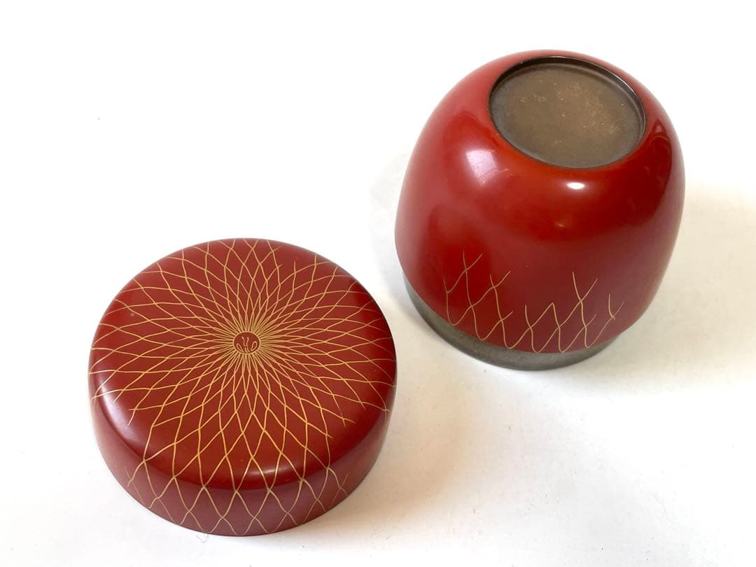 茶道具　漆匠　前端春斎　破網目蒔絵　朱中棗　夏目　内銀　共箱
