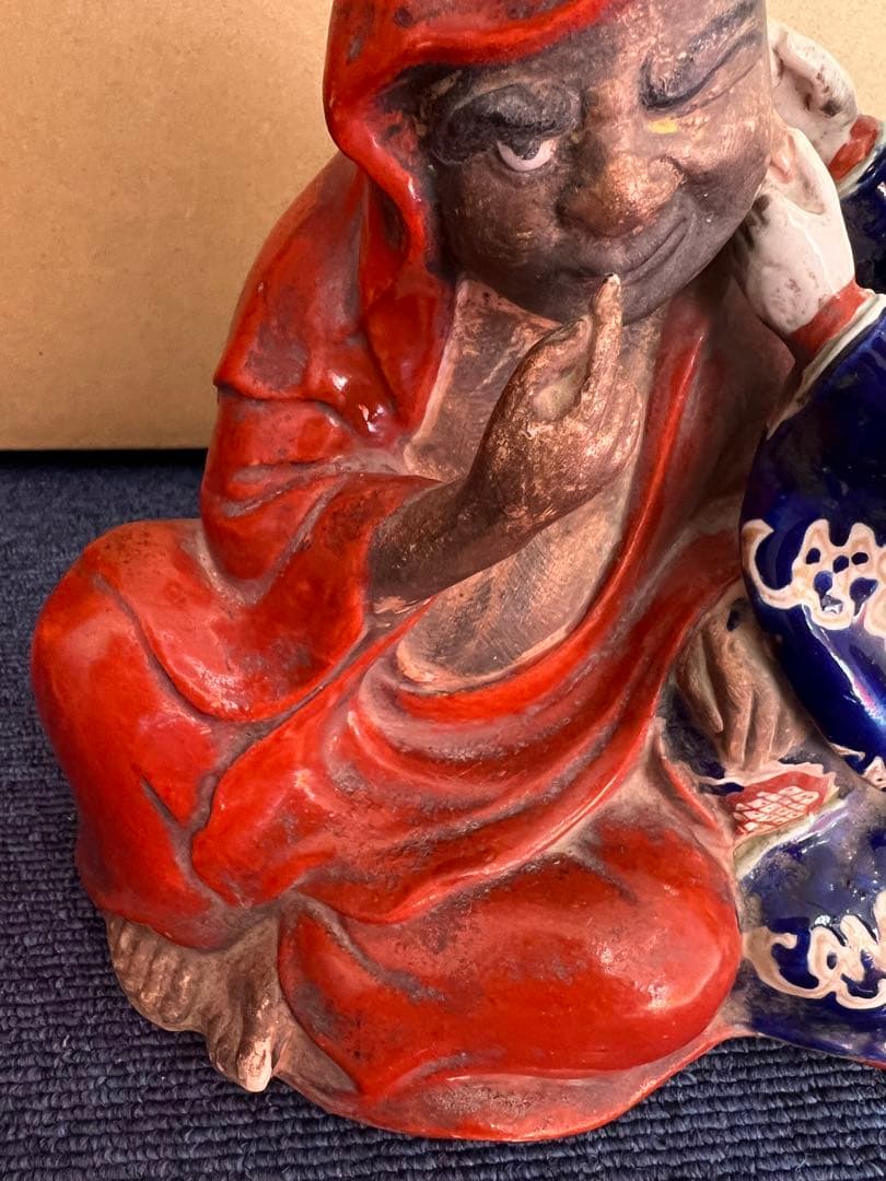 948 九谷焼　古九谷　和装美人　達磨の耳かき像　江戸期　置物　飾り物　時代物