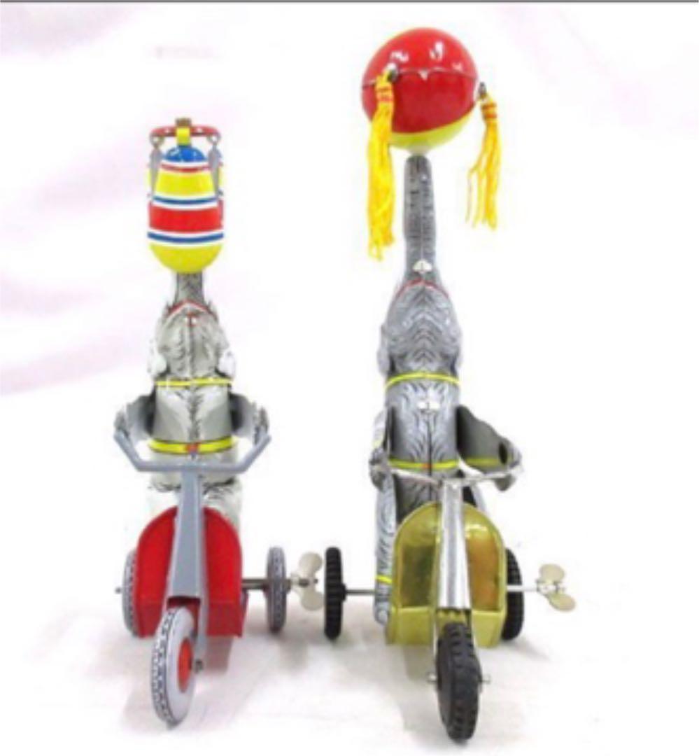 ゼンマイ式ブリキ 自転車/像 2種 2点