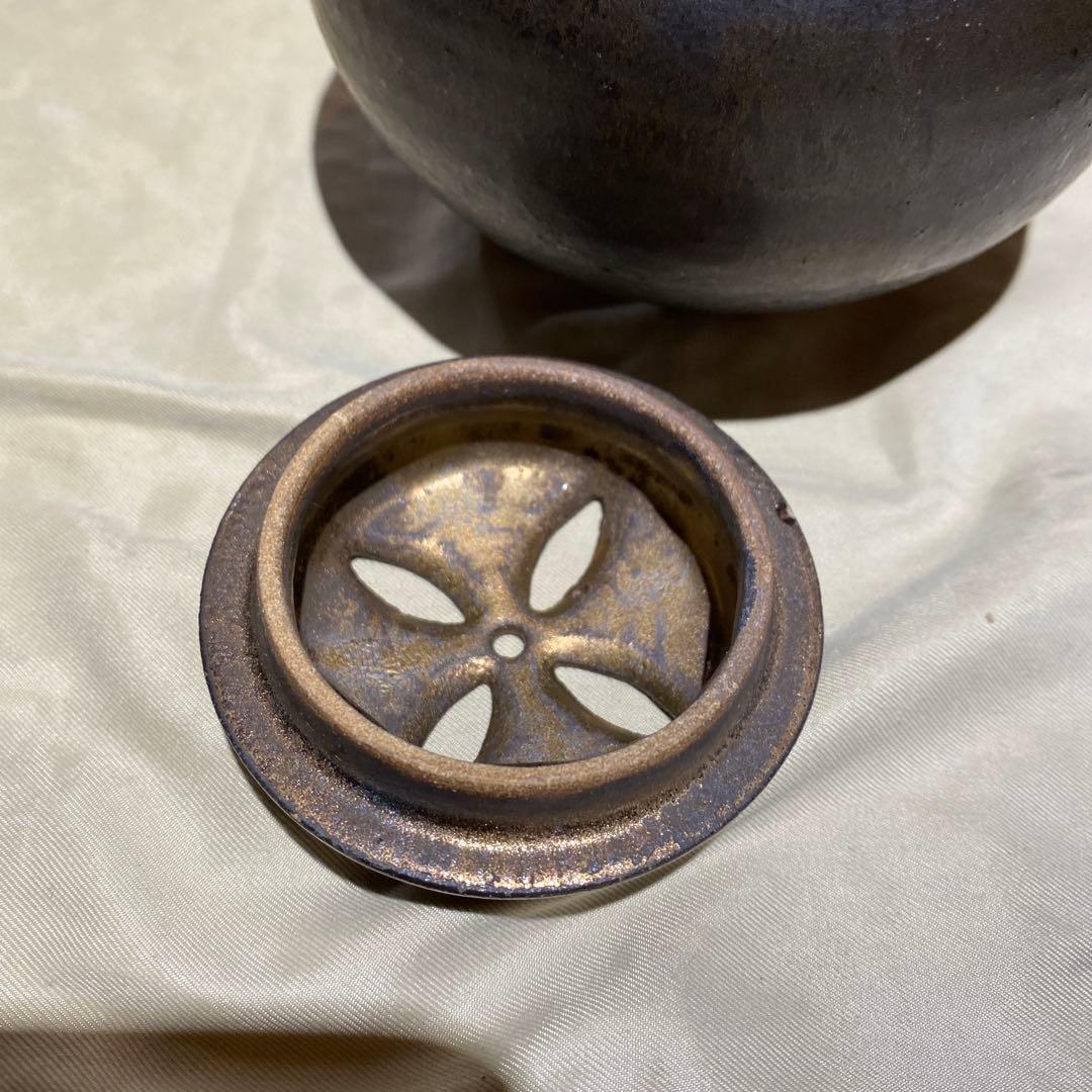 香炉　金箔　唐金　落款刻印あり