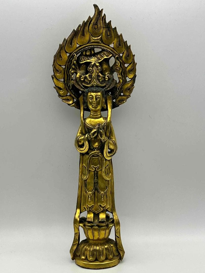 北魏時代 金銅観音菩薩立像　神鳥宝珠真珠紋 金銅仏铜鎏金 唐物(B-104 ①)