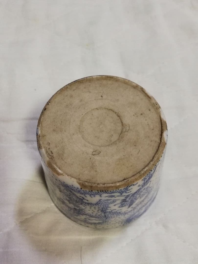 明治初期 雲鶴文猪口 美濃型紙染付け　陶器　ちょこ　骨董