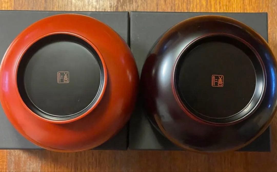 輪島屋善仁　福々椀　洗朱塗 ・溜内黒塗 2個セット