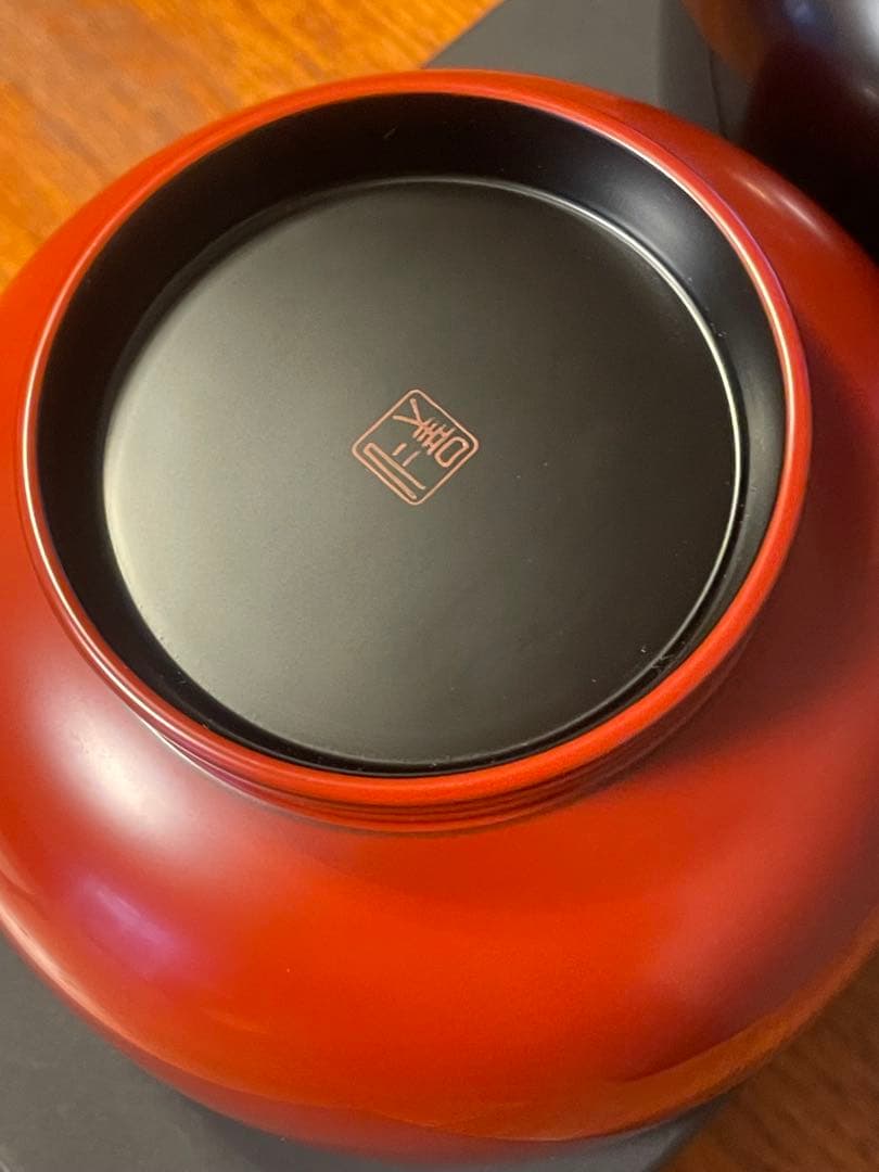 輪島屋善仁　福々椀　洗朱塗 ・溜内黒塗 2個セット