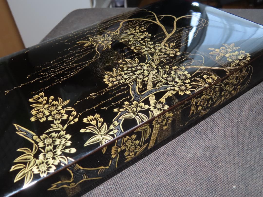 輪島塗 水尻清甫 沈金 蒔絵 飾皿 蒔絵 金彩 文箱 飾箱