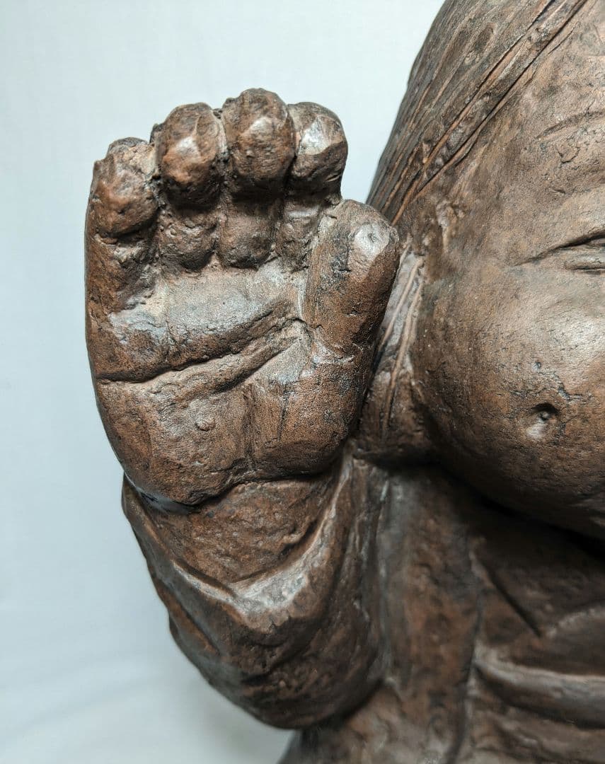 備前焼 手招きおたふく像 おかめ 陶像 置物 縁起物 彫刻 工芸品 細工物 希少