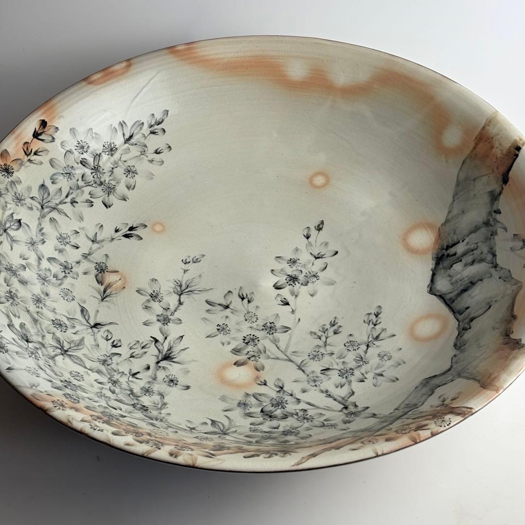 平安 清泉 鉄絵桜花 大皿 共箱 飾皿