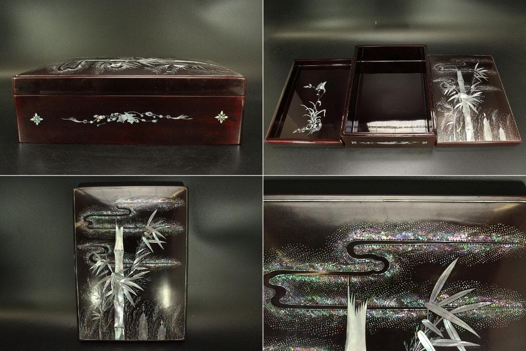 朝鮮 韓国 螺鈿 竹笹 蓋物(A848)