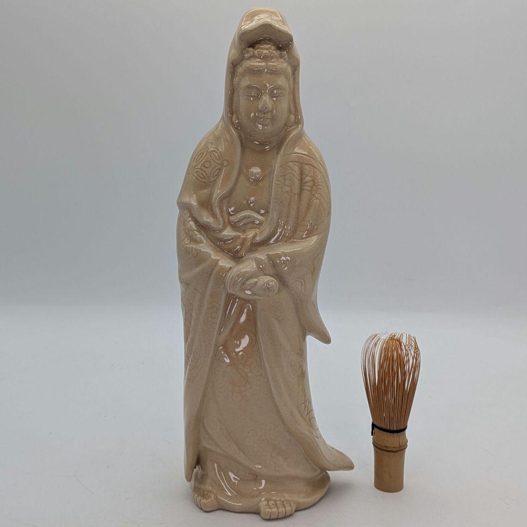 陶華山窯 松尾藻風 萩焼 観音菩薩立像 陶像 陶器人形 仏像 観世音菩薩 置物