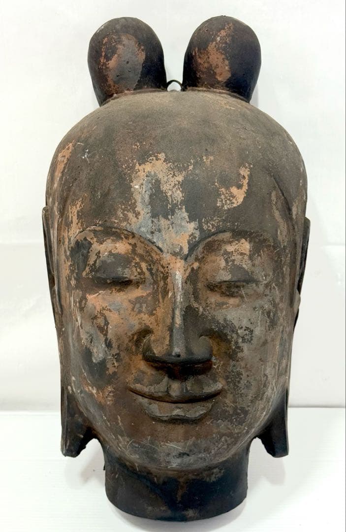 珍しい骨董 木製 弥勒菩薩 お面 文化財修理家の中西盛士落款有り