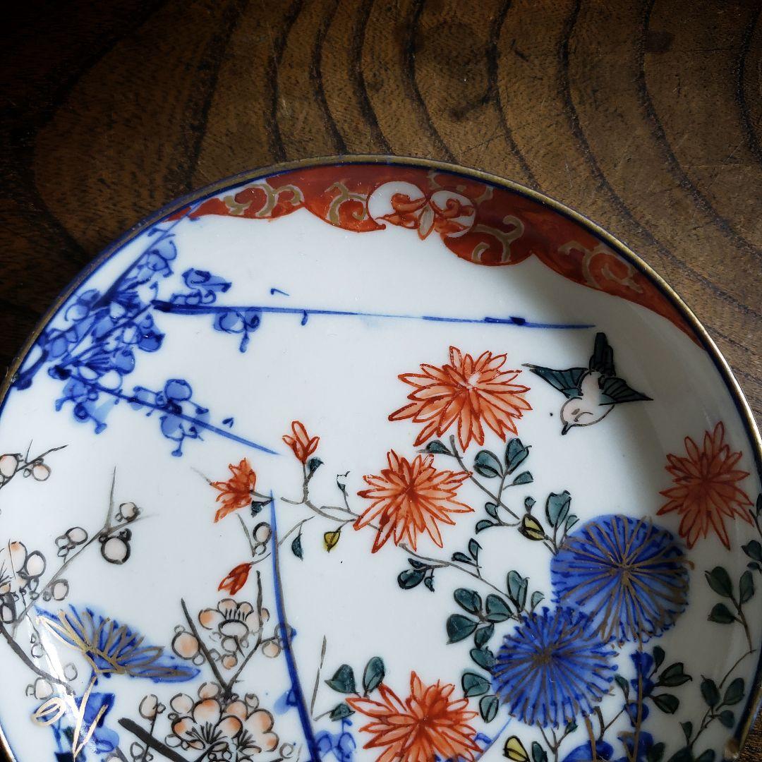 小皿　取り皿　古伊万里　伊万里 染錦 花鳥文 豆皿　明治　大正