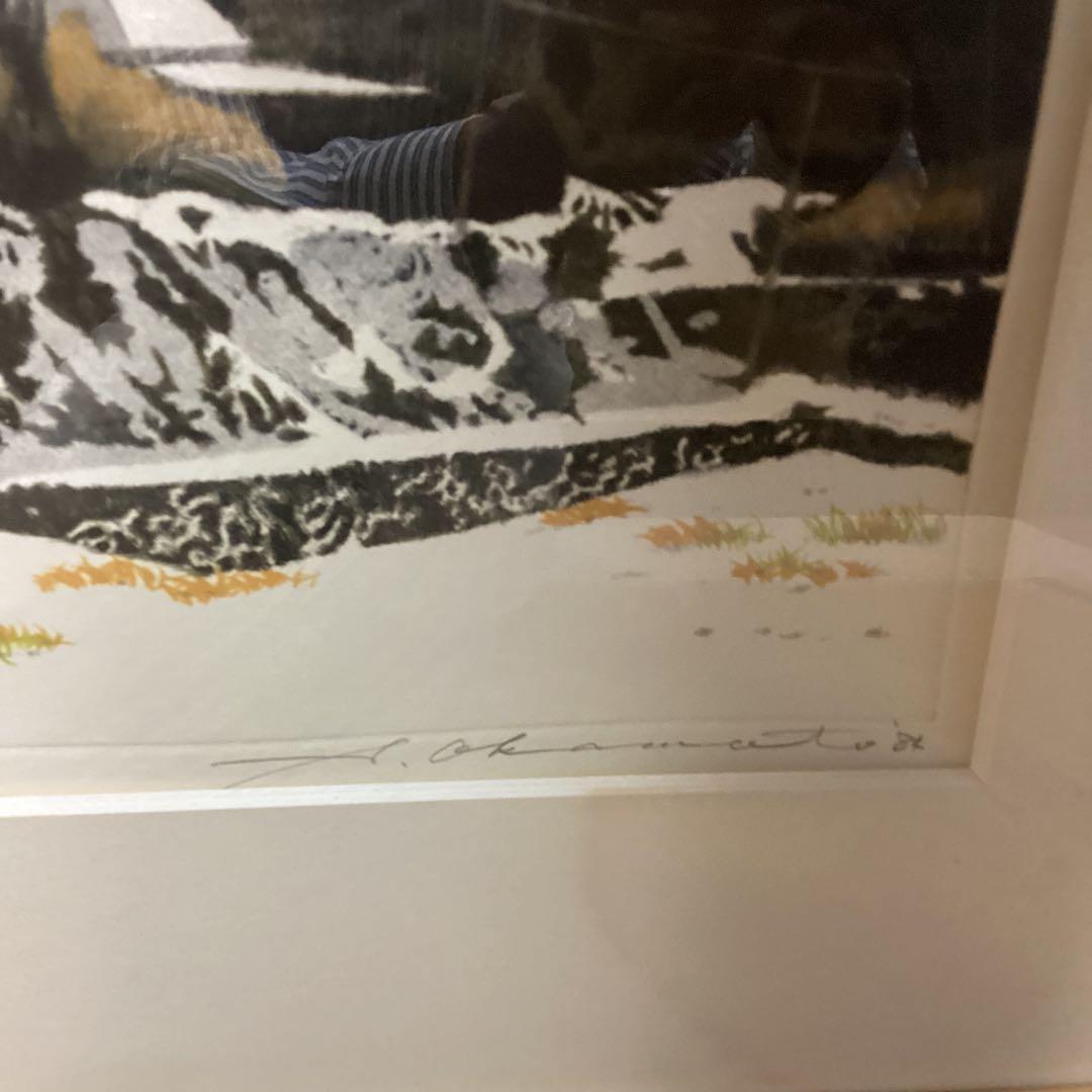 岡本省吾　銅版画　タイトル　英彦山【参道の傍】雪空　12/150 1984年作