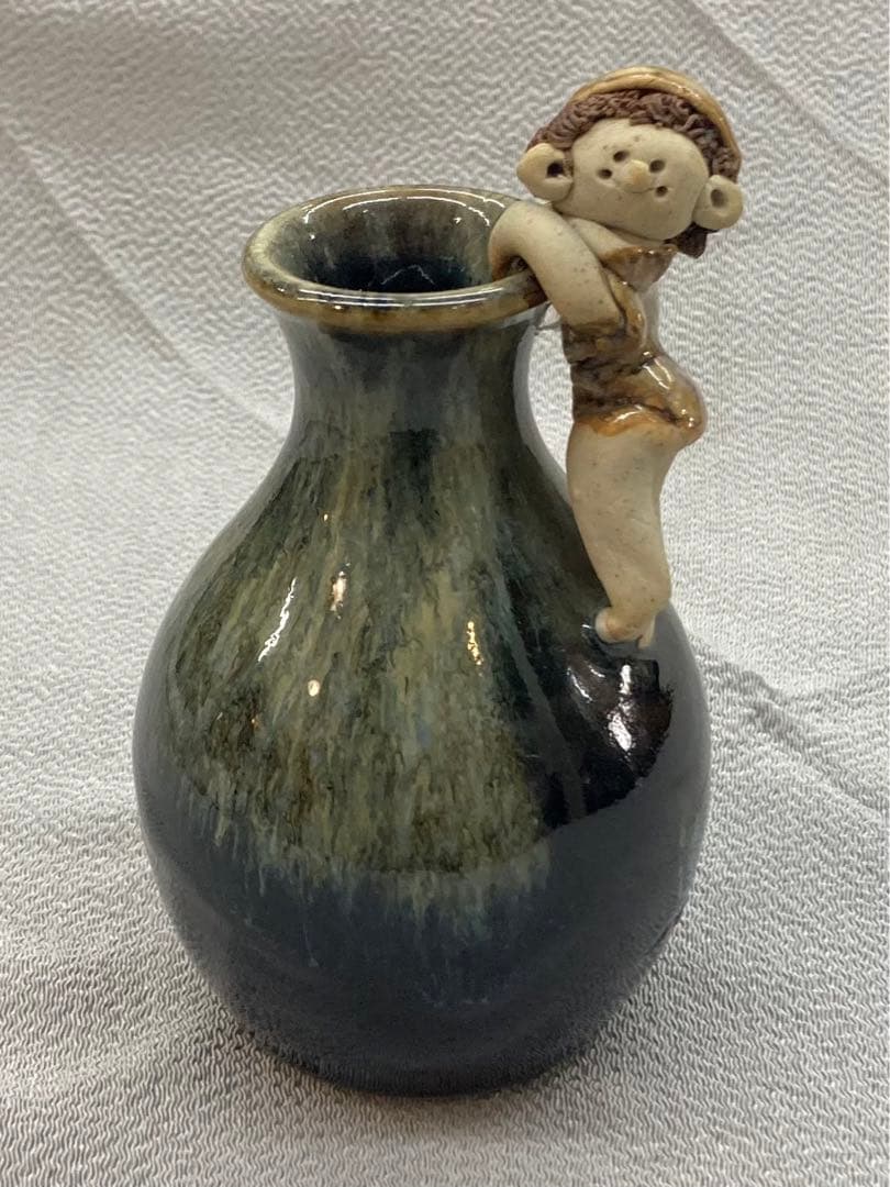 B37  森元青芳作  徳利　砥部焼　花生   「念ずれば花開く」人形　酒器