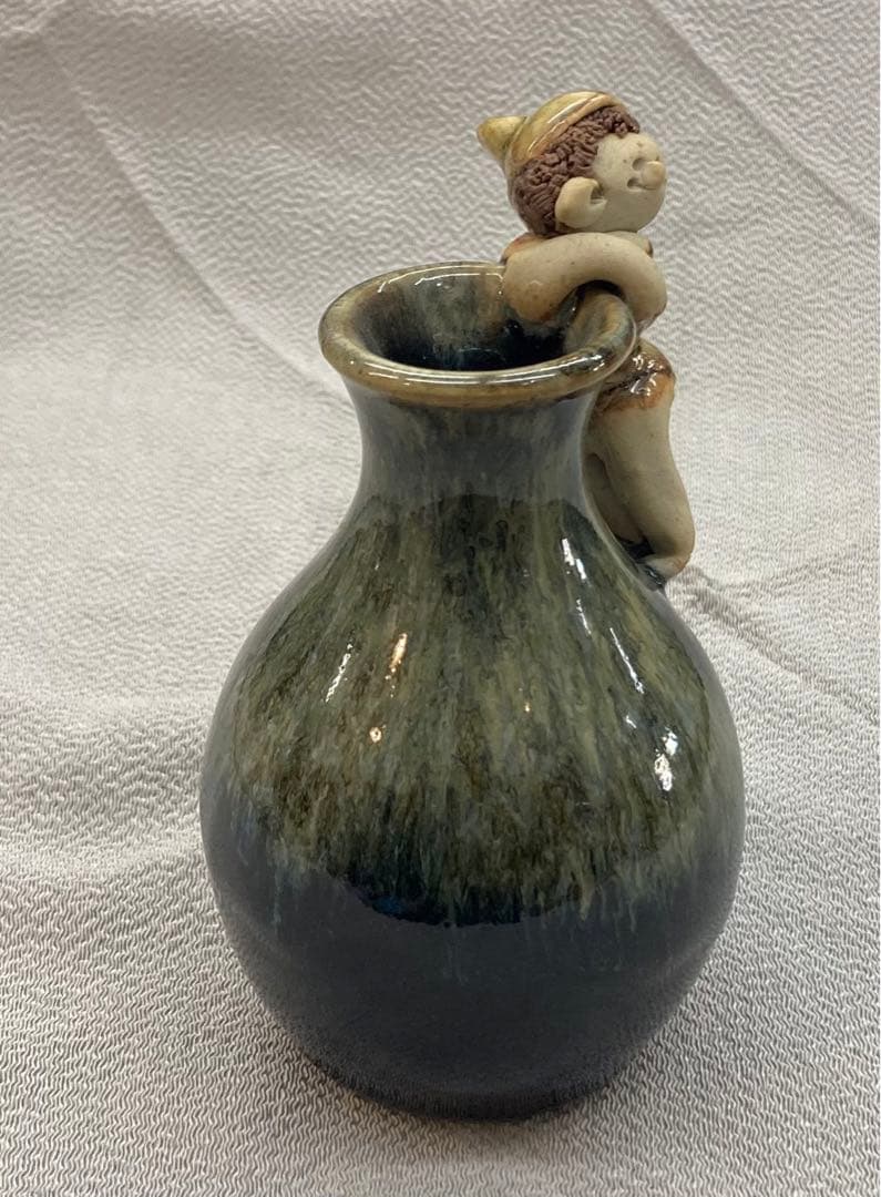 B37  森元青芳作  徳利　砥部焼　花生   「念ずれば花開く」人形　酒器