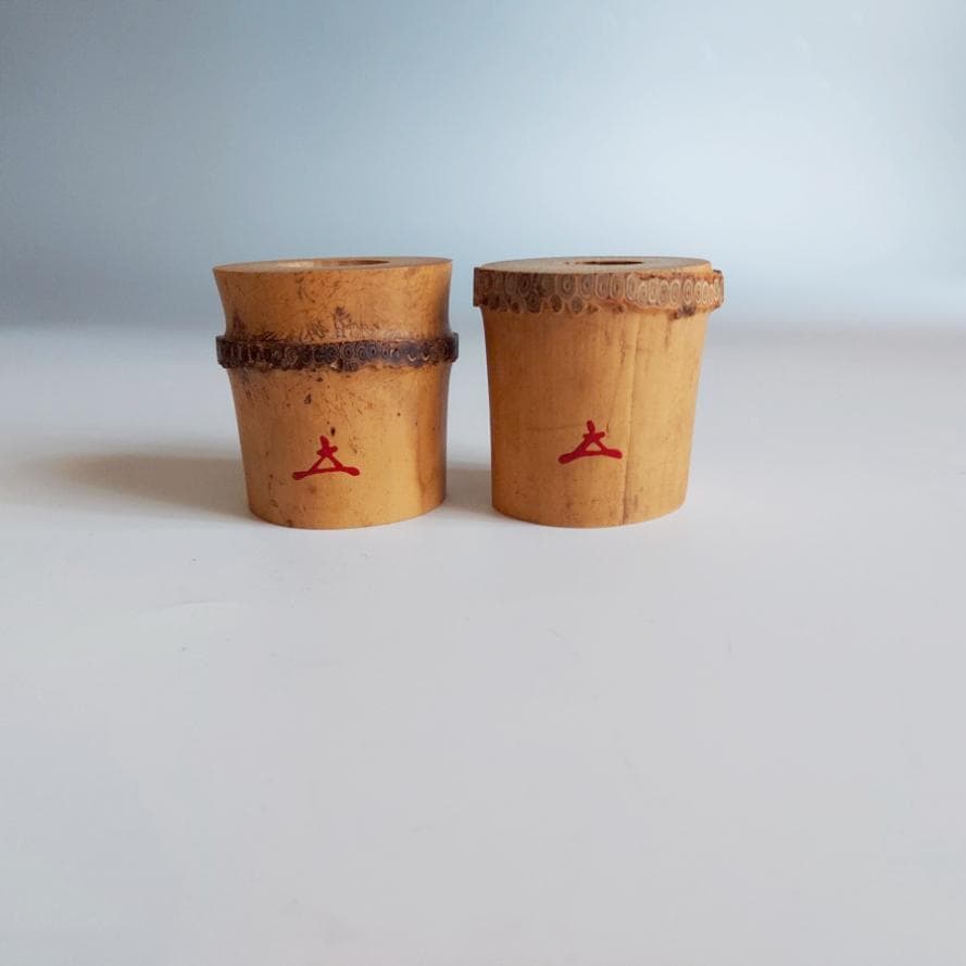 茶道具　竹一双　蓋置　大徳寺派　福本積應書付　共箱　宗篤作　引切り