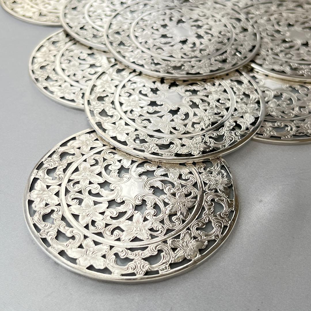 【WEBSTER】【純銀/ガラス】コースター 12枚 / ホルダー スターリング