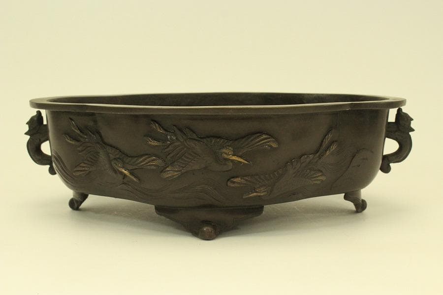 銅 水鳥模様 水盤(ZE490)