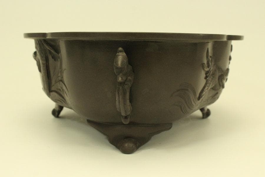 銅 水鳥模様 水盤(ZE490)