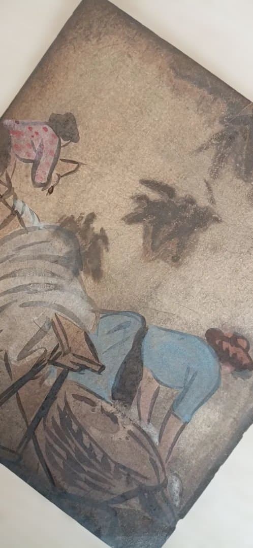 模写石井柏亭の（1882～1958)肉筆色紙絵（描かれてます)作品年月日不明