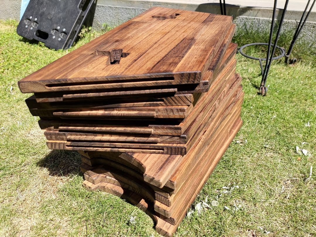 木製手作りキャンプテーブル 囲炉裏 組み立て式円卓 ファイヤーオクタゴンテーブル