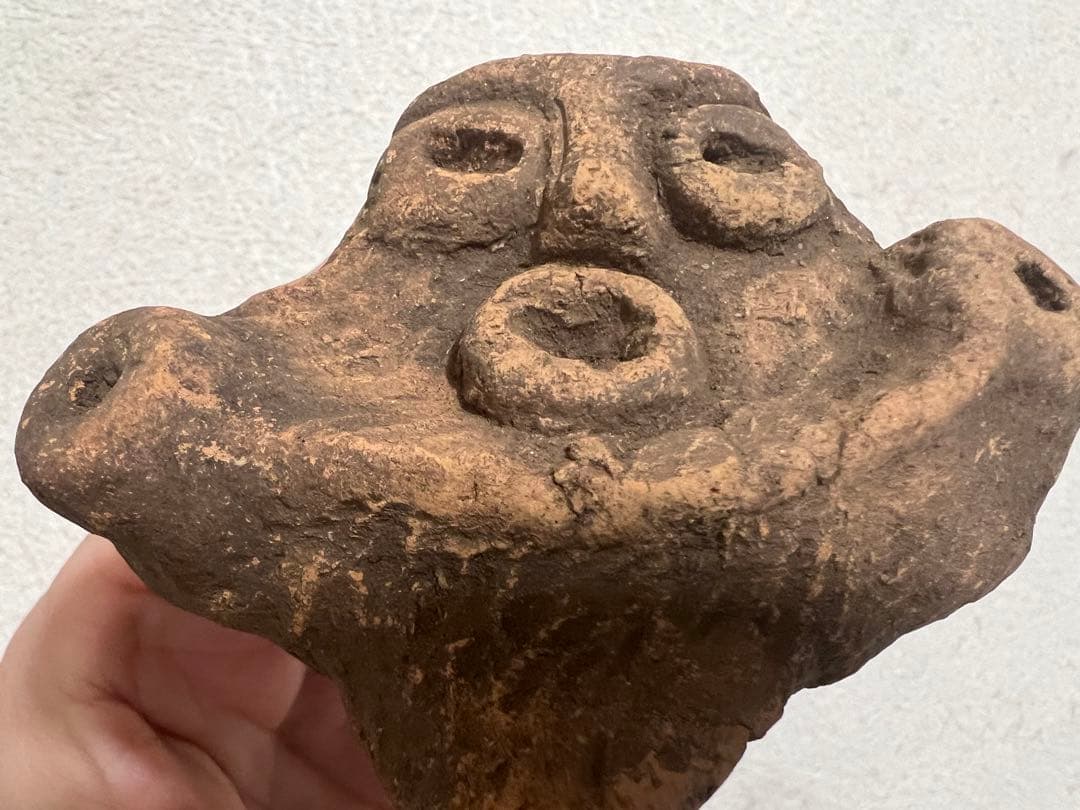 縄文時代後期 山型土偶 頭部 耳環 イアリング 福島県 出土 発掘 骨董 古美術