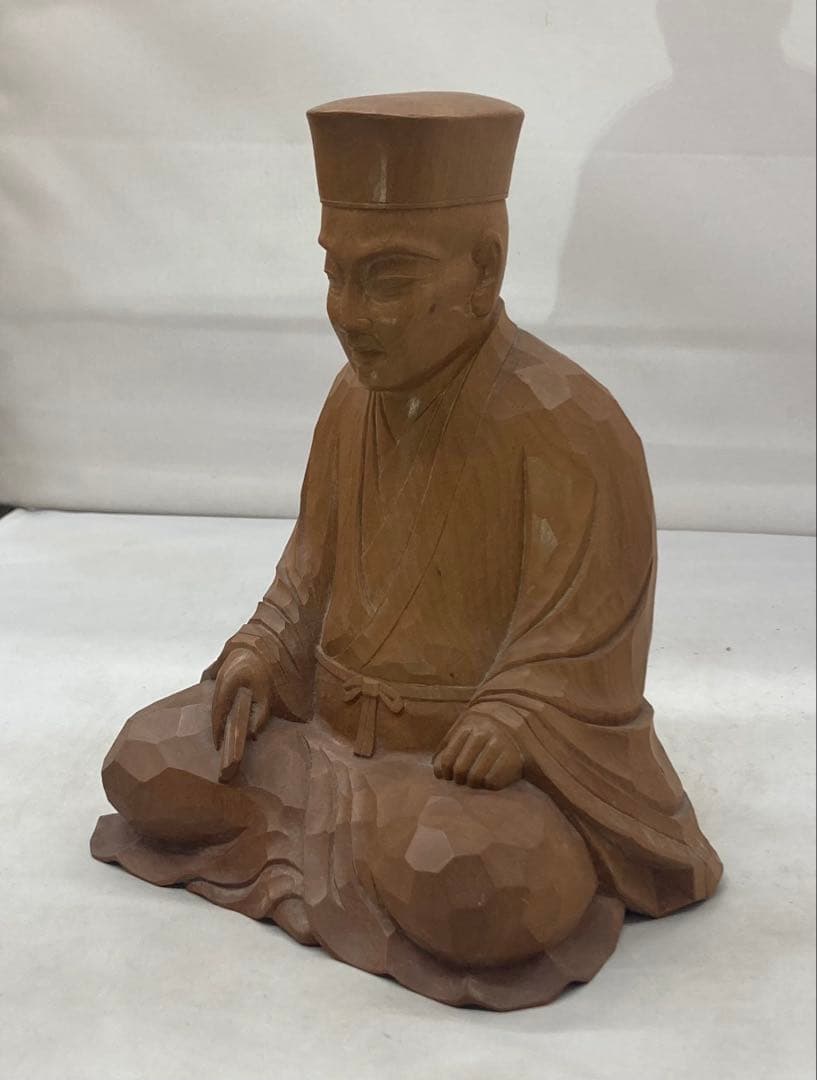 B515s 木彫 千利休座像　滝村尚之造　茶道　箱無