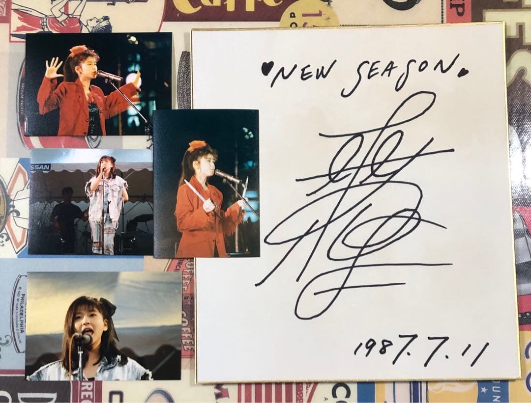 森高千里　直筆サイン色紙　ブロマイド4枚