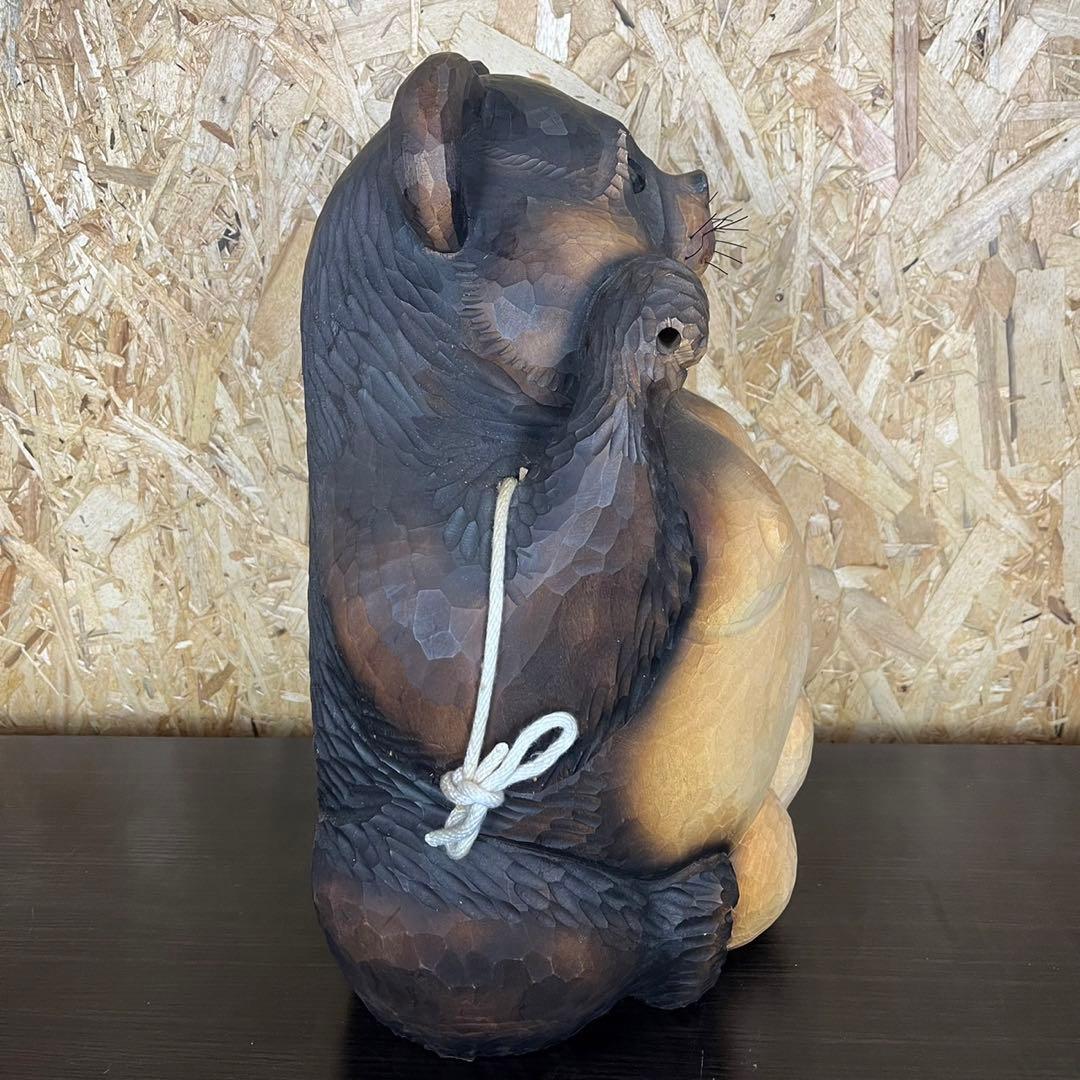 【希少】狸　木彫り 置物　一刀彫　アンティーク　ヴィンテージ　レトロ　縁起物