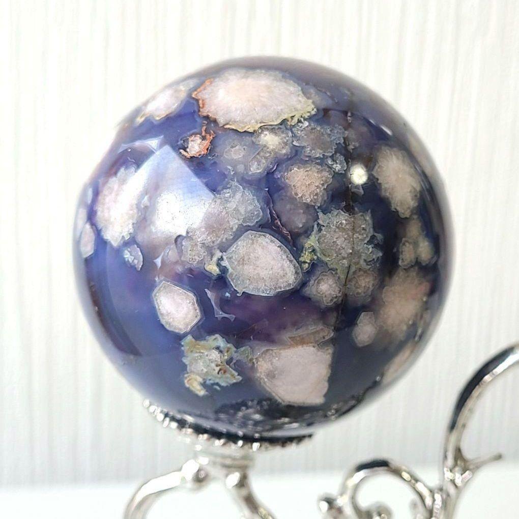 ブルーフラワーアゲート　桜瑪瑙　スフィア　丸玉　原石　ディスプレイ　コレクション