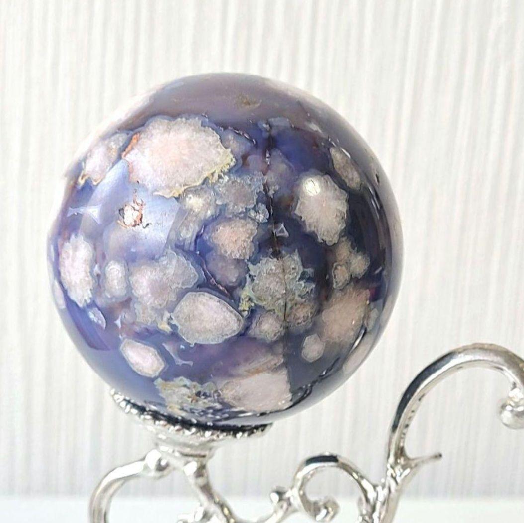 ブルーフラワーアゲート　桜瑪瑙　スフィア　丸玉　原石　ディスプレイ　コレクション