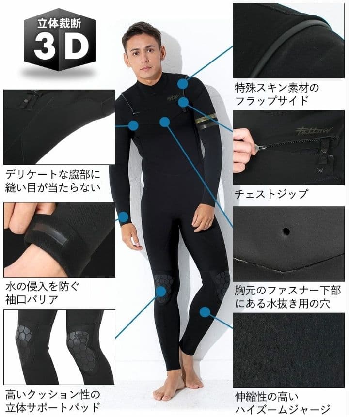 美品✨️FELLOW ウェットスーツ フルスーツ 3mm XLB チェストジップ