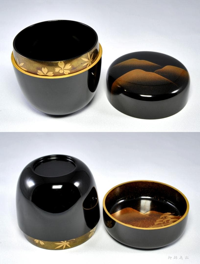 【たかちむ】井筒鳳斉 鷹ヶ峰蒔絵 大棗 立上り雲錦蒔絵 蓋裏光悦垣蒔絵