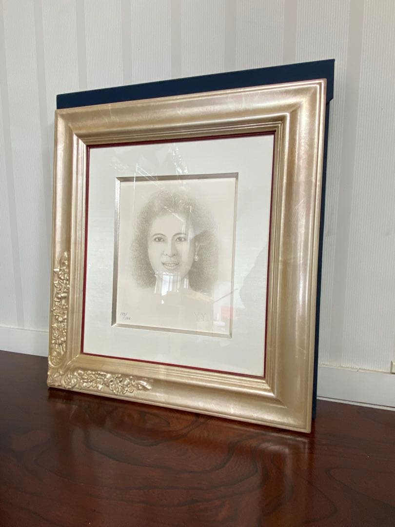 T「八島義郎」石版画 185/300限定 題「微笑」額装ケース付