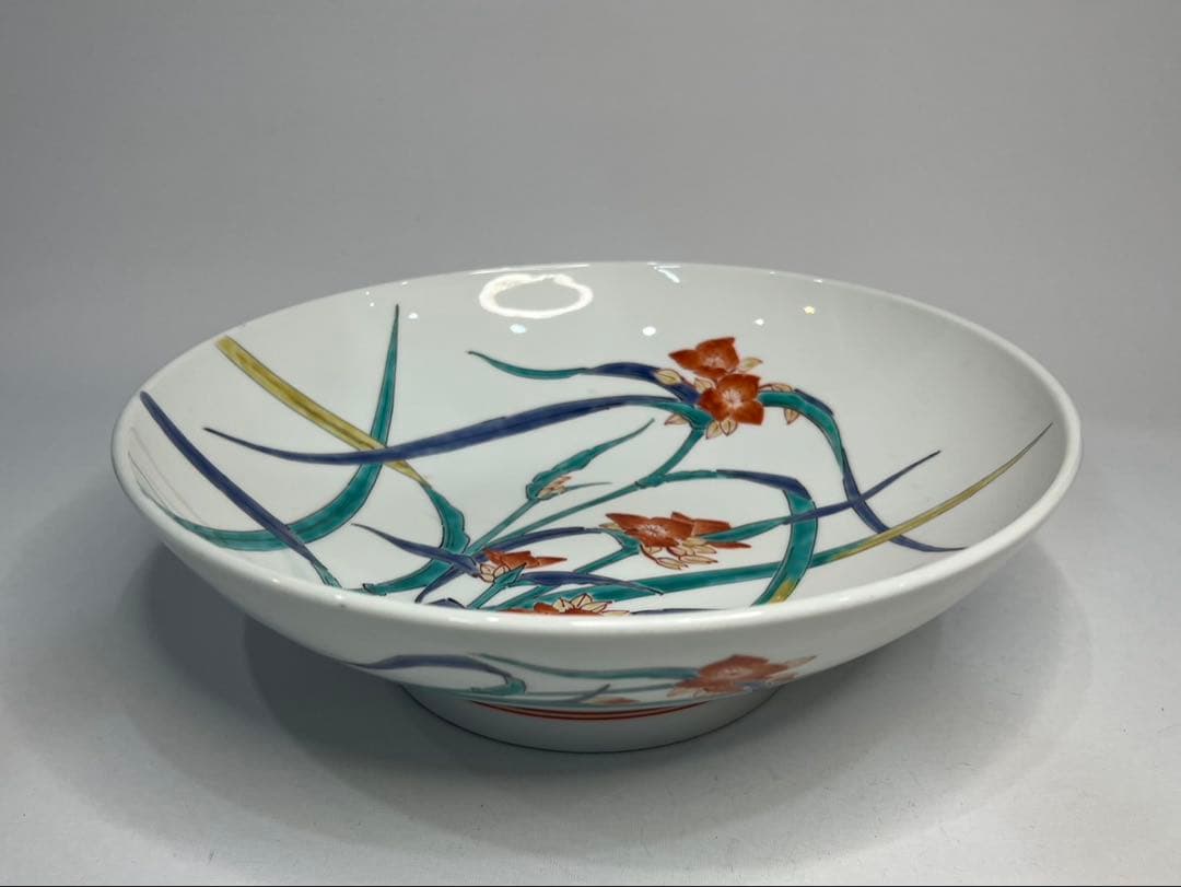 【人間国宝】十四代 柿右衛門 錦手 露草文 鉢 特注品 高台 大鉢 大皿 箱無し