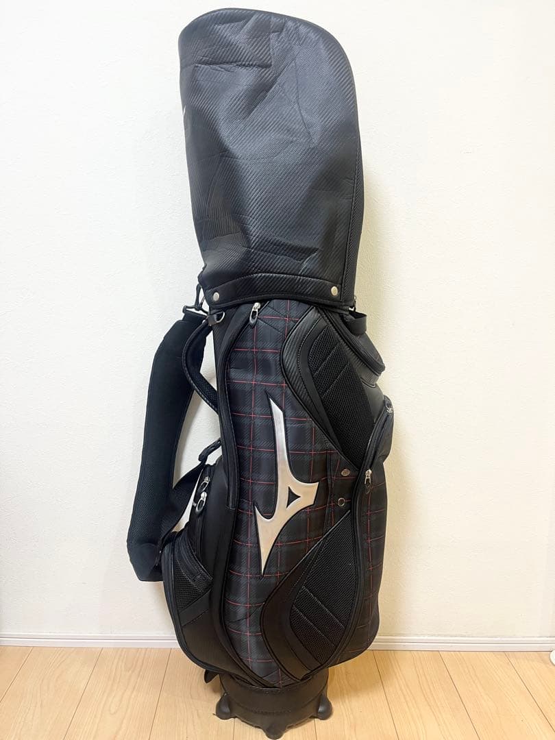 【極美品‼️】Mizuno キャディバッグ 黒　チェック柄　ミズノ　ゴルフ