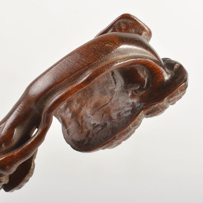 中国　唐木紫檀彫刻　霊芝　如意　C　6708E