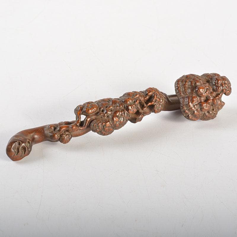 中国　唐木紫檀彫刻　霊芝　如意　C　6708E