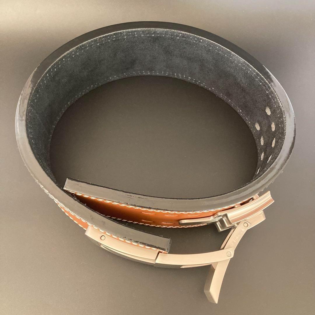 パワーリフティングベルト レバーアクション Mサイズ 本革 茶×マット銀 可変式