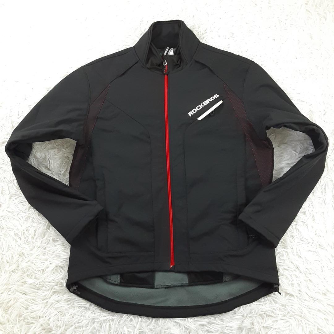美品◎ROCKBROS ロックブロス サイクルジャージセットアップ 黒 防風防寒