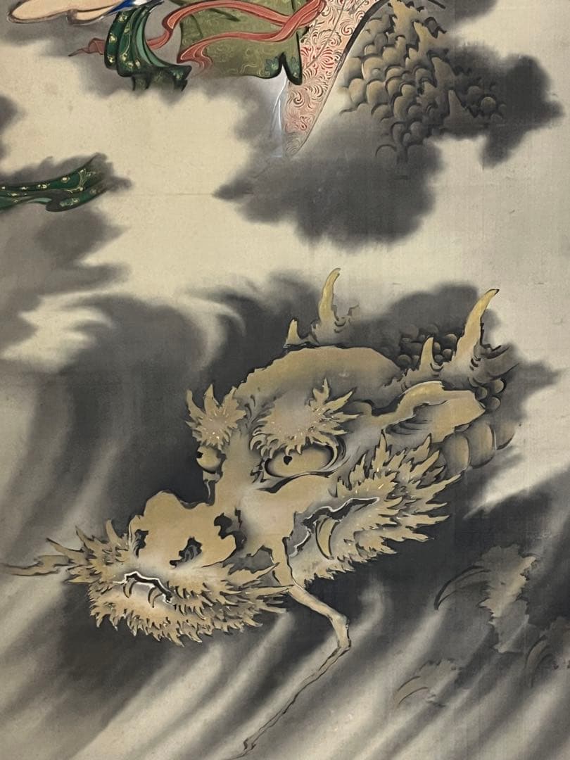 掛軸/曽根琴峯筆/龍上天女之図/龍/天女/肉筆/骨董/アンティーク