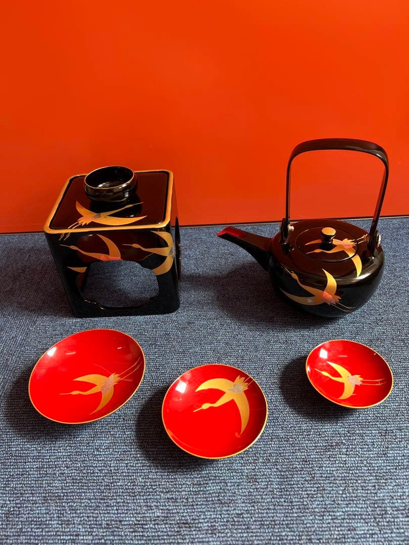 1122 屠蘇器　輪島型　四ツ揃　千羽鶴　金彩　未使用