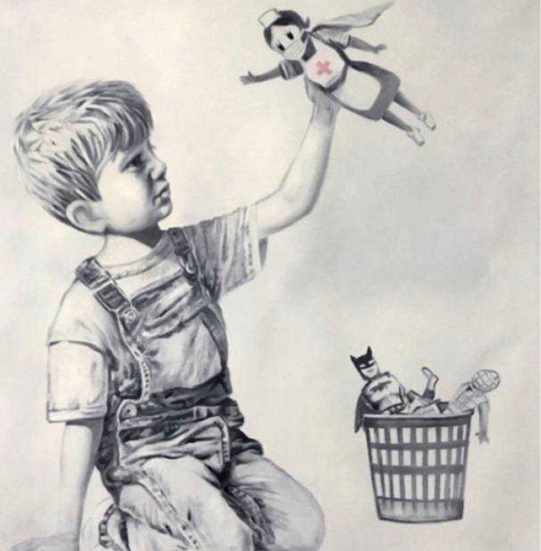 肉筆☆油絵☆700ミリ②『game changer』/Banksy/模写