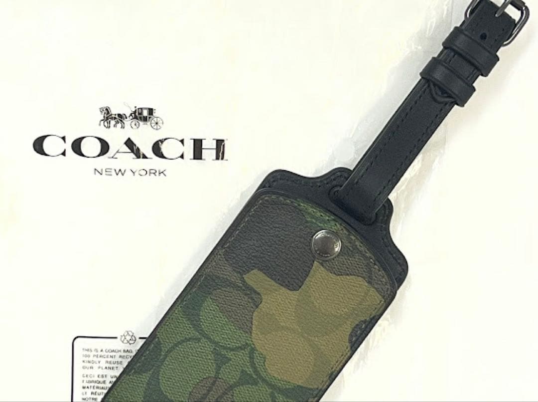 ☆正規品☆ COACH ネームタグ シグネチャー ラゲッジタグ グリーンマルチ