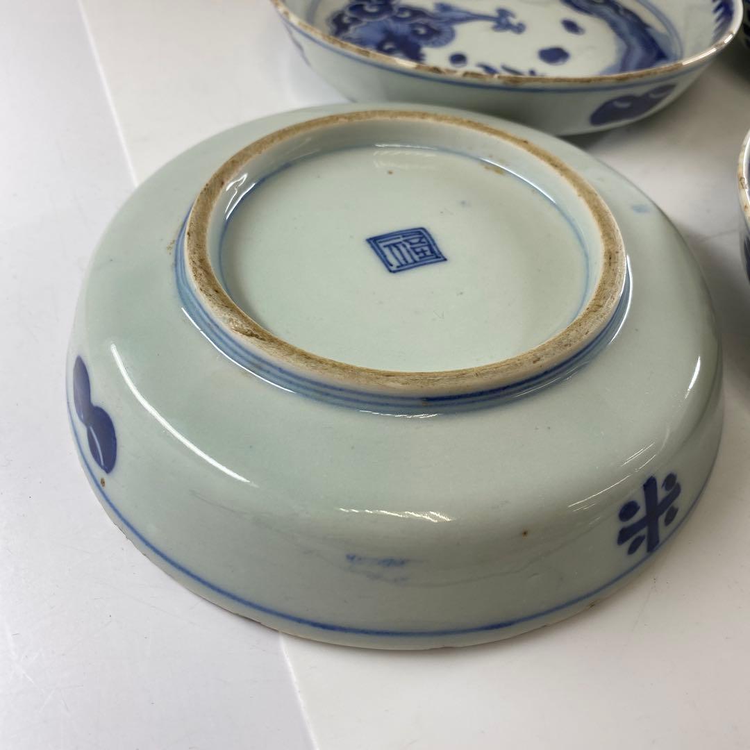 中国美術　染付龍図皿5枚　直径約15㎝東Y7-0404①タカト