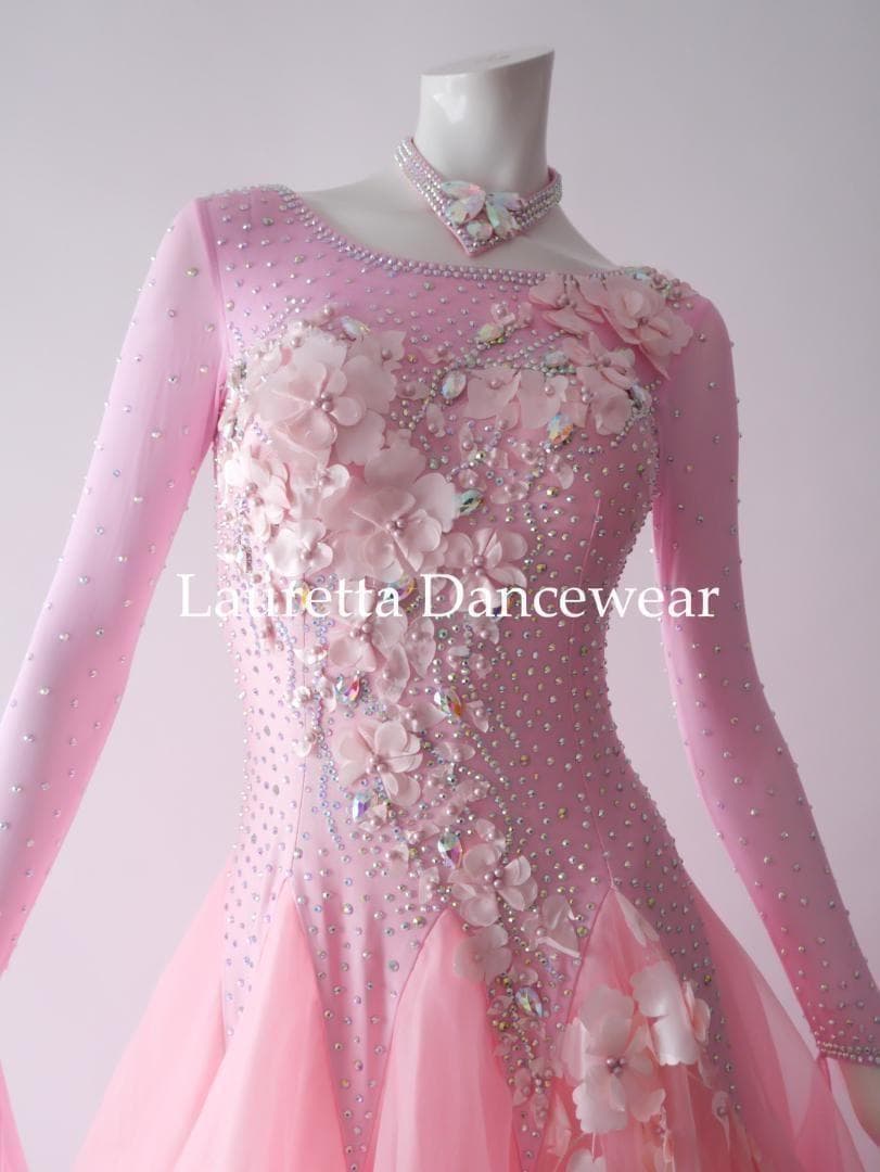 新品✨ラウレッタ 社交ダンスドレス ピンク M 高級仕様 競技 デモ