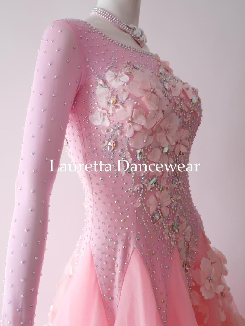 新品✨ラウレッタ 社交ダンスドレス ピンク M 高級仕様 競技 デモ
