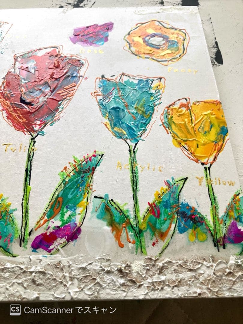 抽象画 チューリップと花　ハンドメイド　インテリア　アクリル画　BAEZ3