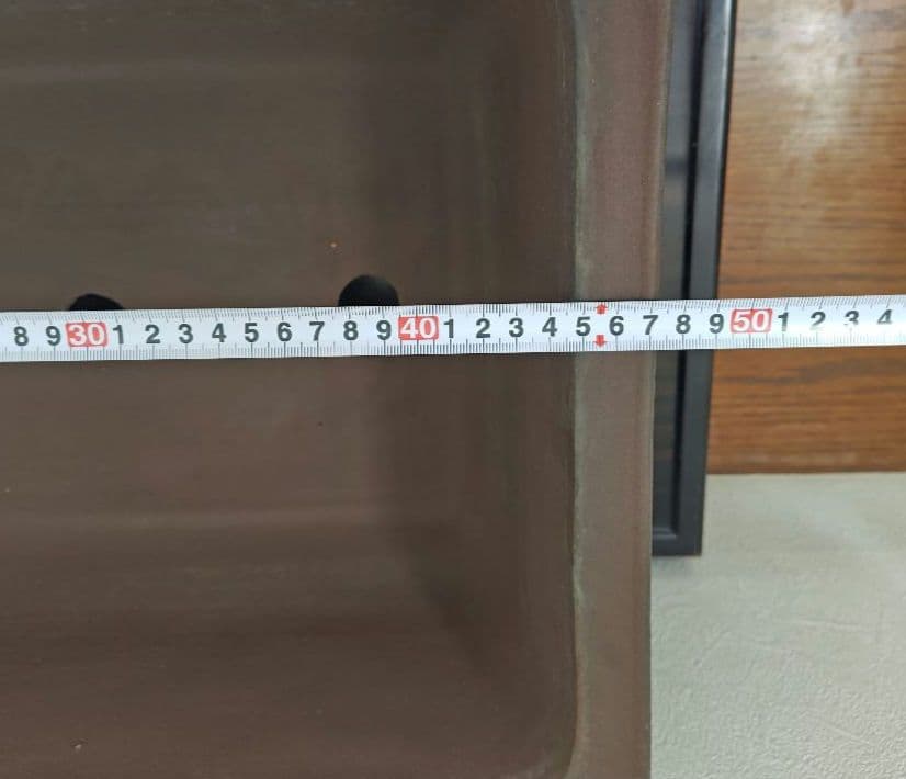 陶器製長方形盆栽鉢 ブラウン 約47cm×36cm×19.5cm　落款　太山