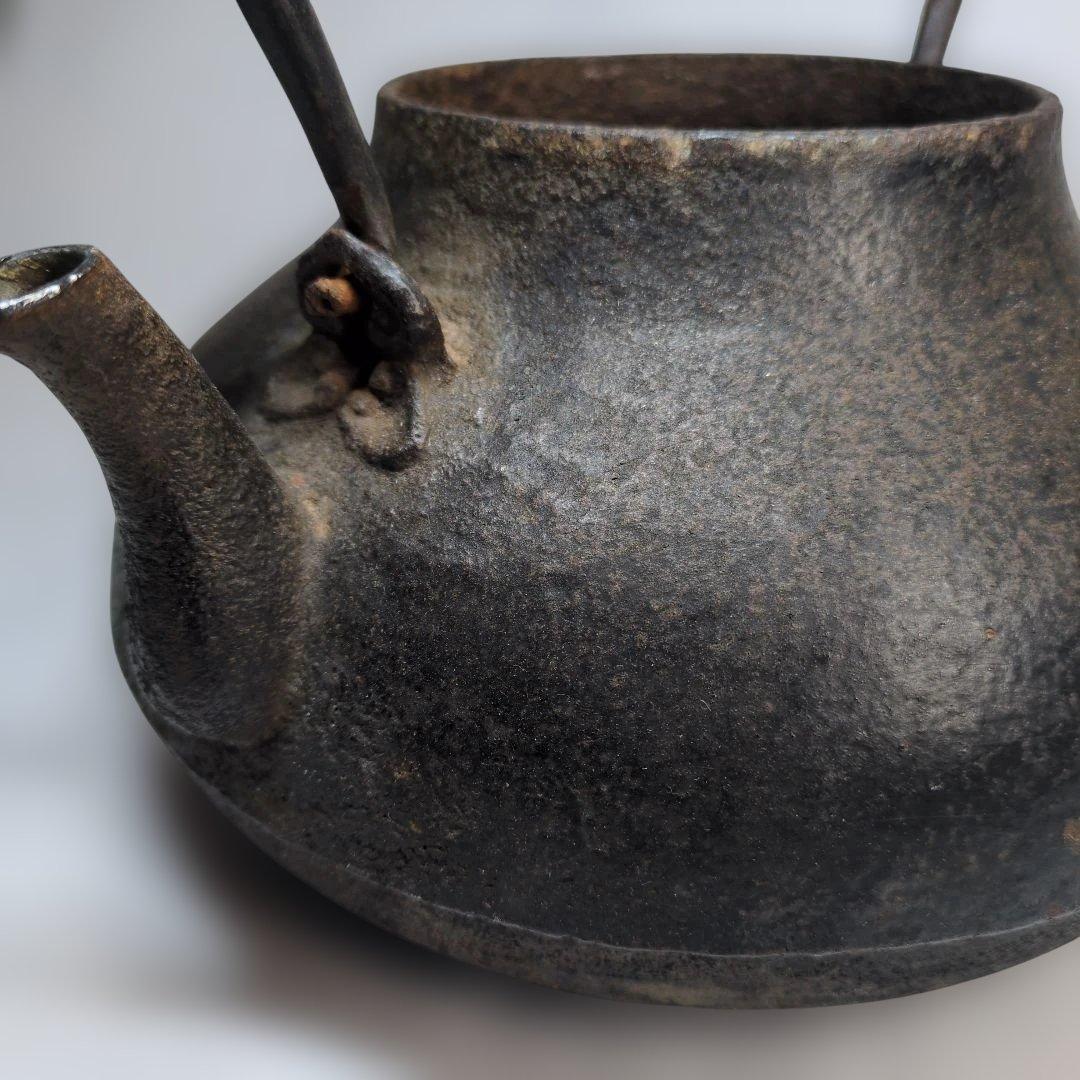 骨董　鉄瓶　茶道具　袋弦　 銀象嵌 侘び寂び　銀直し　古玩