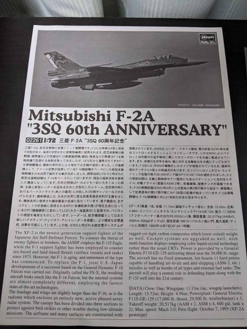 ハセガワ 1/72 航空自衛隊 三菱 F-2A 3SQ 60周年記念 02261